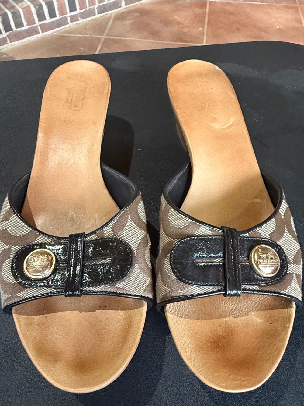 Coach Women’s Brown Signature Slide Sandals